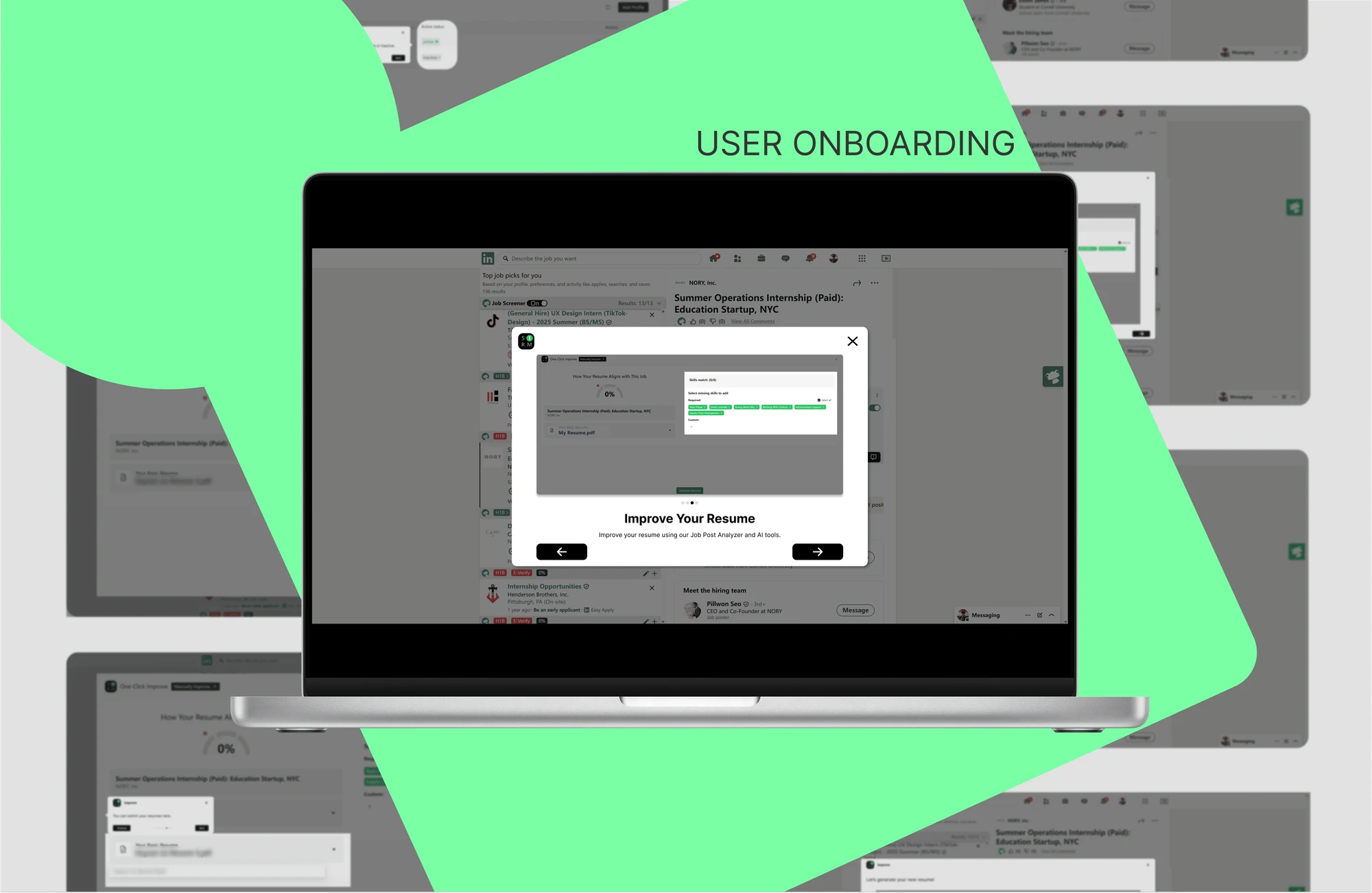 The shipped tooltip onboarding on the FrogHire dashboard