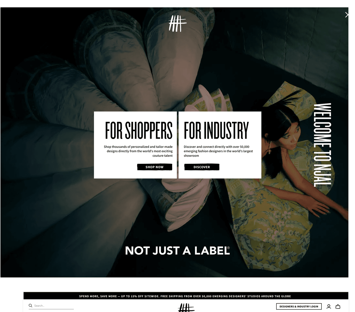 Moodboard slice: Not Just A Label homepage studies with dramatic fashion photography.