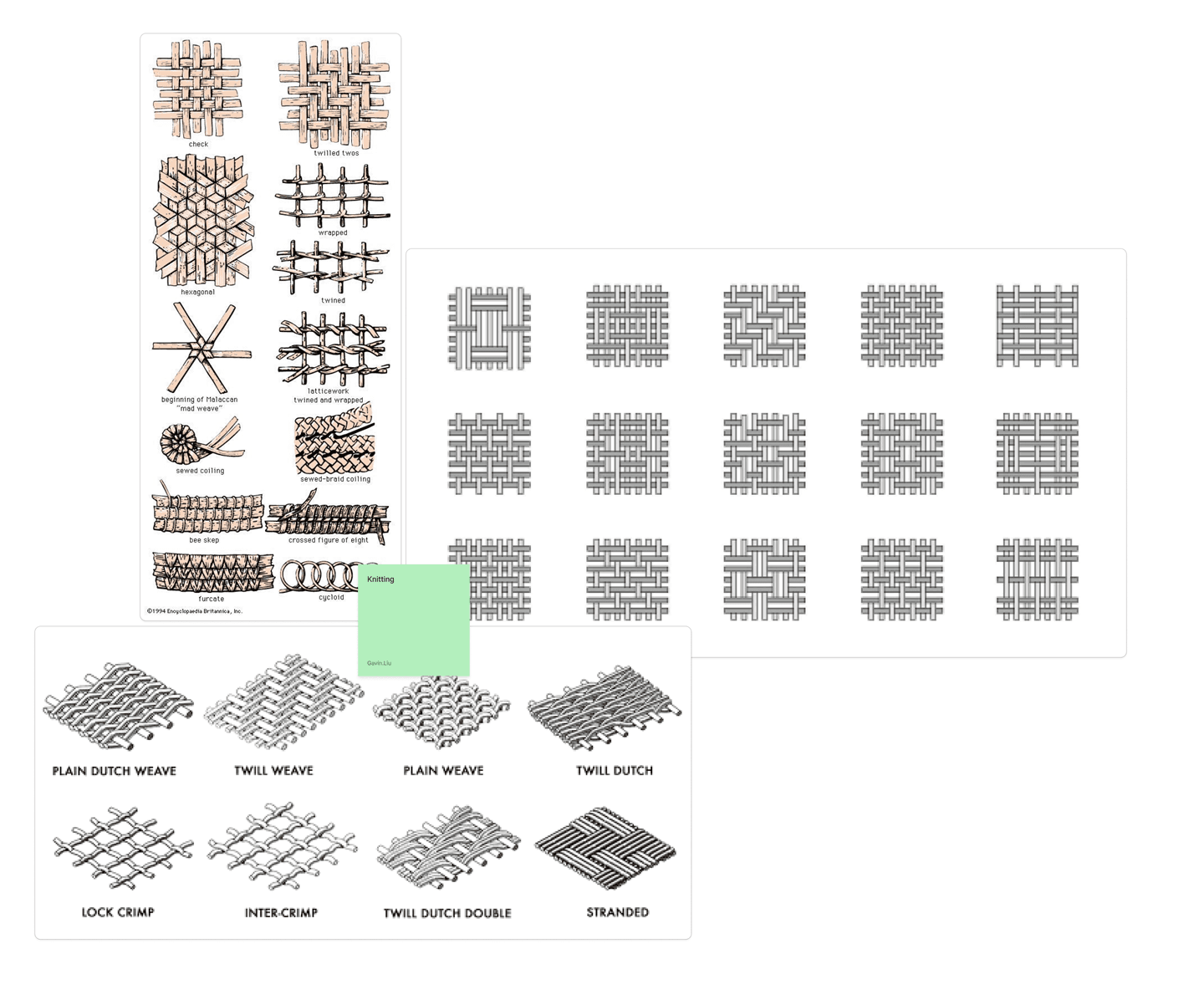 Moodboard slice: woven textile structure studies arranged as a specimen sheet.