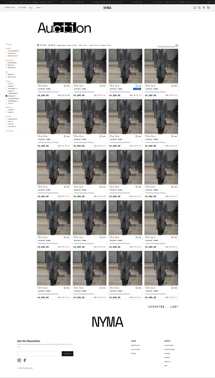 Nyma desktop mock: Auctions — index.
