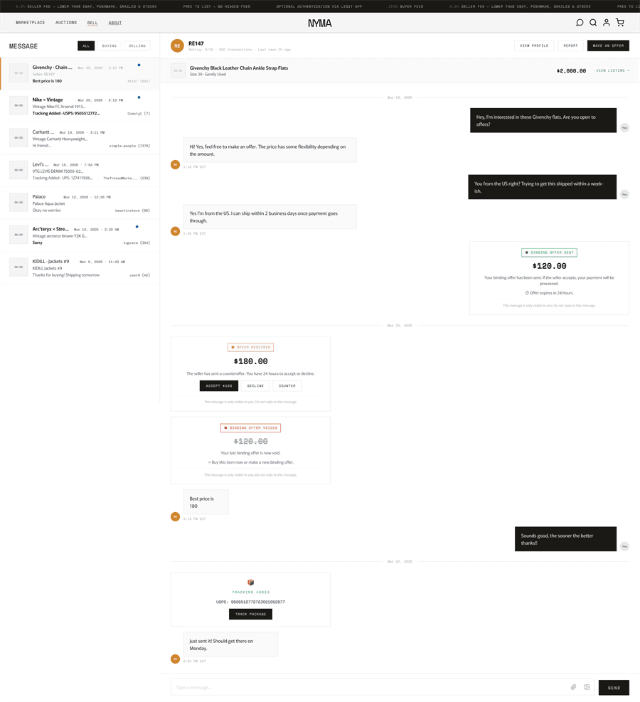 Nyma desktop mock: Messages.