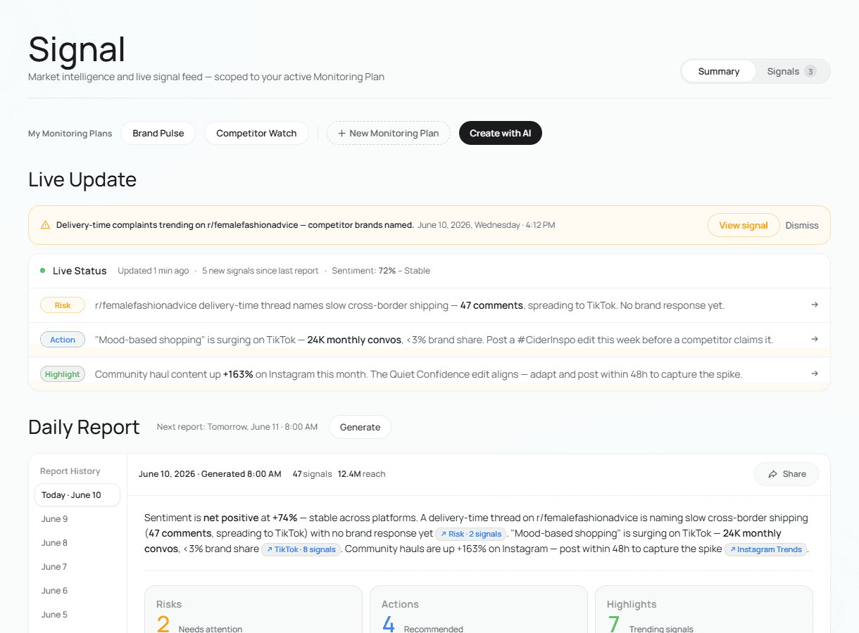 Signal on the system: the alert banner in semantic amber, tokenized segmented controls, and status chips on the compact scale